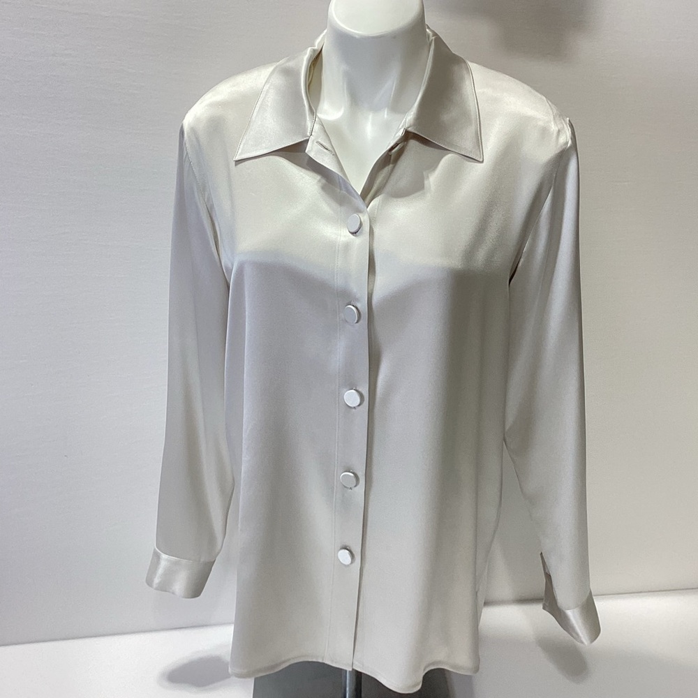 Garnet Hill Ivory Silk Button-Down Blouse